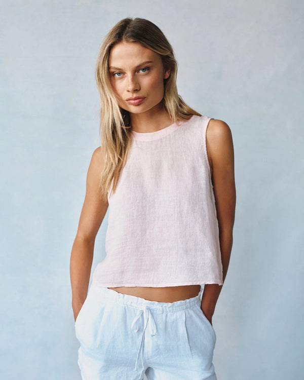 Linen Sleeveless Button Back Top