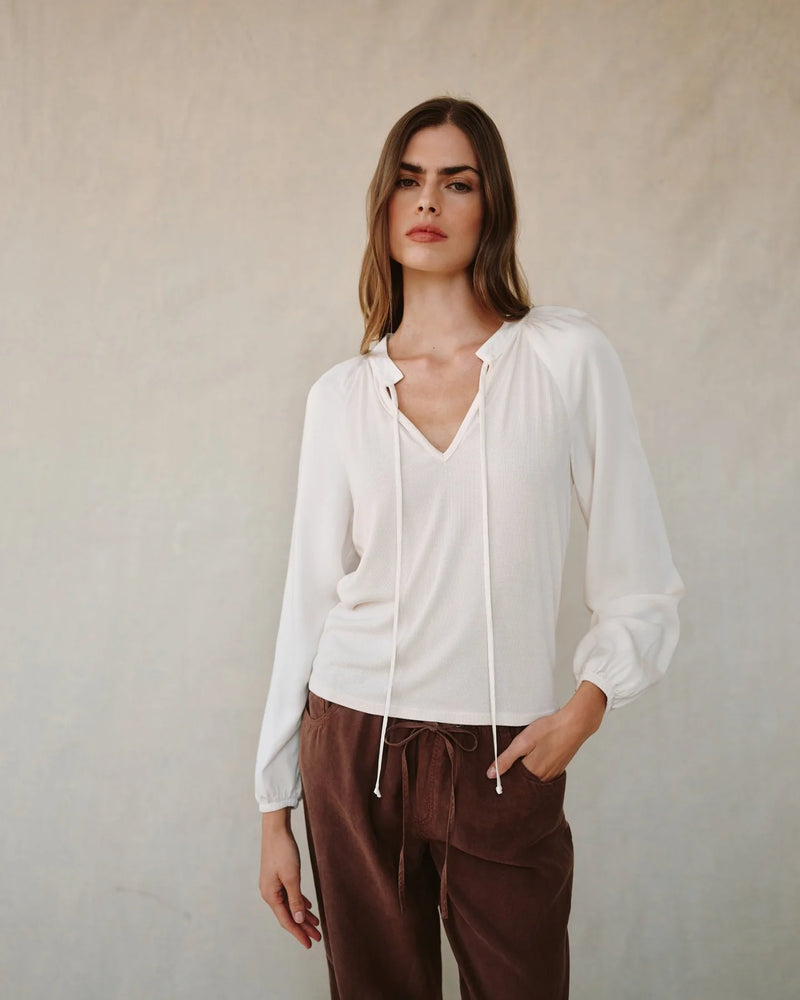Long Sleeve Raglan Mixed Shirt- Ivory Stone