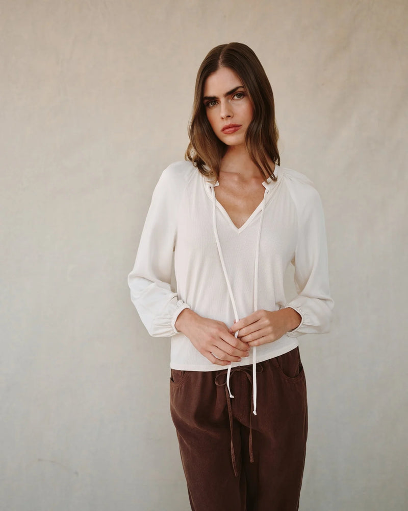 Long Sleeve Raglan Mixed Shirt- Ivory Stone