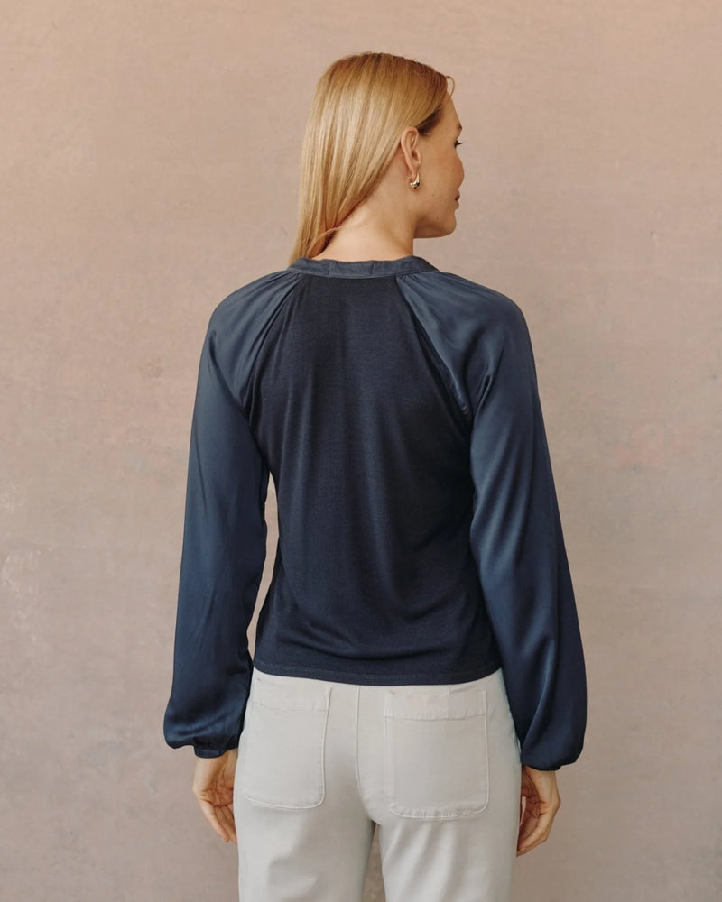 Long Sleeve Raglan Mixed Shirt- Obsidian Stone