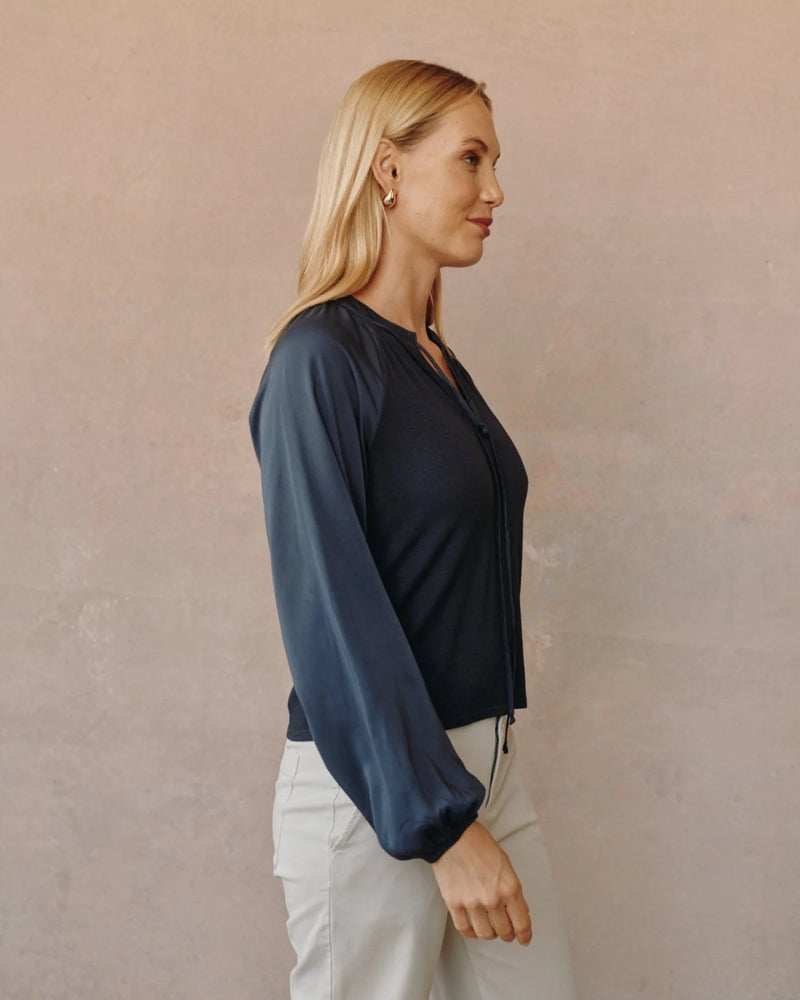 Long Sleeve Raglan Mixed Shirt- Obsidian Stone
