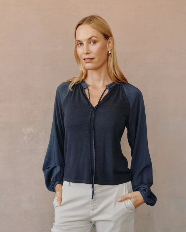 Long Sleeve Raglan Mixed Shirt- Obsidian Stone