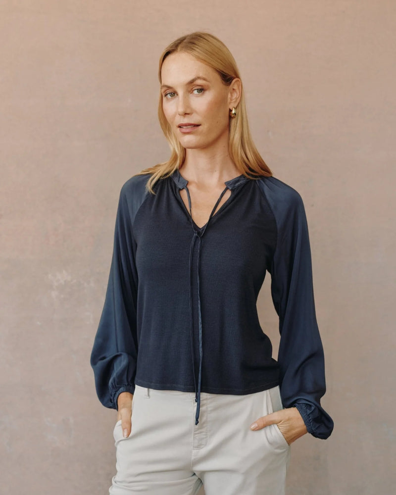 Long Sleeve Raglan Mixed Shirt- Obsidian Stone