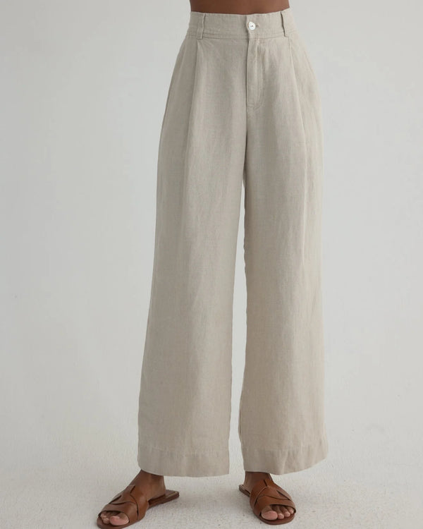 Luxe Linen Pleated Wide Leg Ankle Pant - Linen Sand