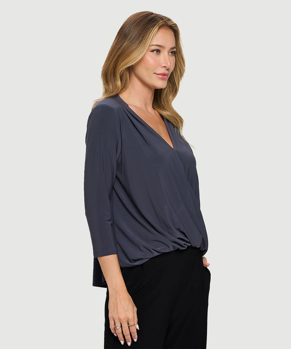 High-Low V-Neck Twisted Hem Top