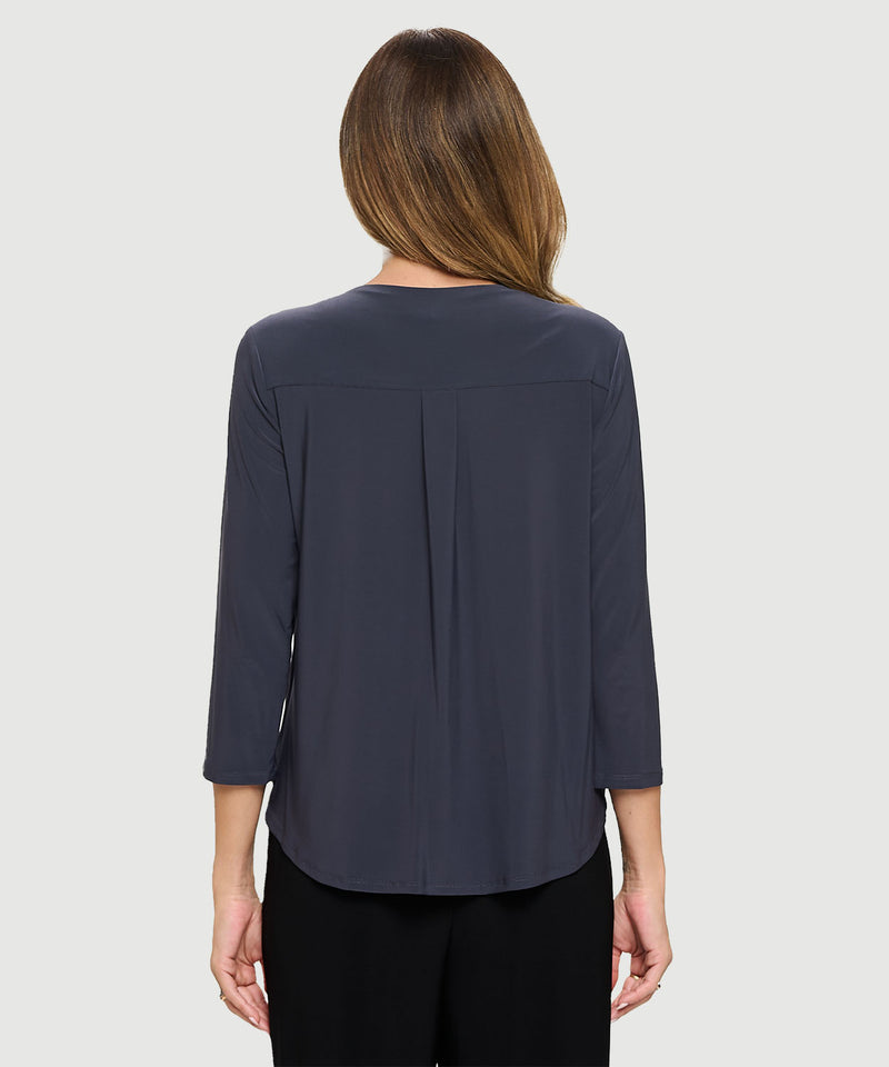 High-Low V-Neck Twisted Hem Top