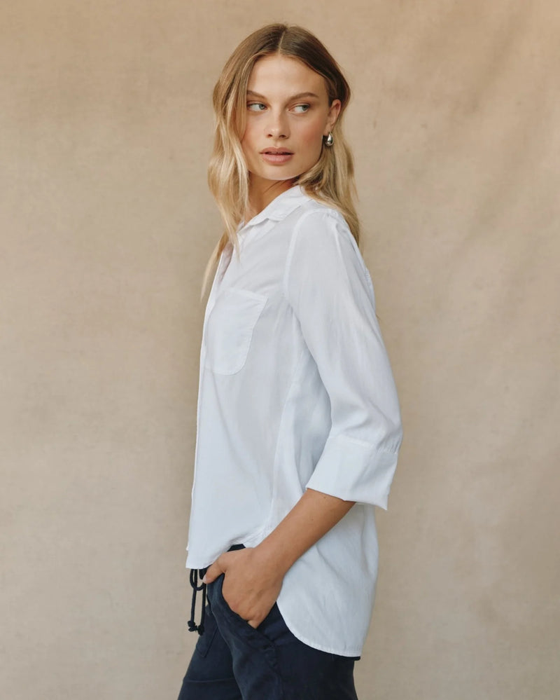 Shirt Tail Button Down Blouse - White