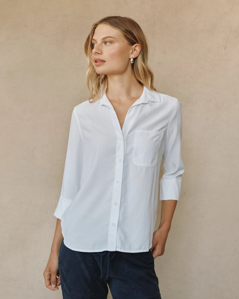 Shirt Tail Button Down Blouse - White