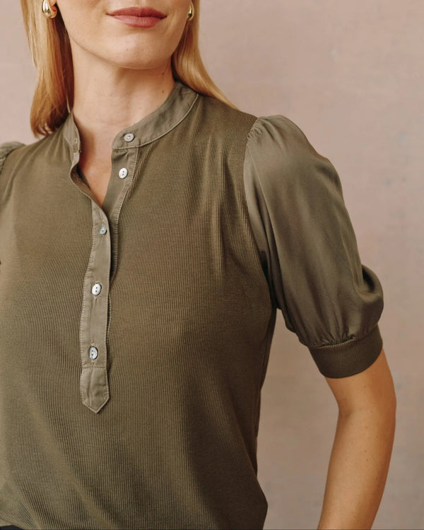 Short Sleeve Placket Mixed Shirt- Ivy Green