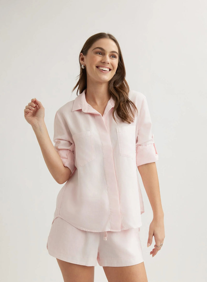 Split Back Button Down - Petal Pink