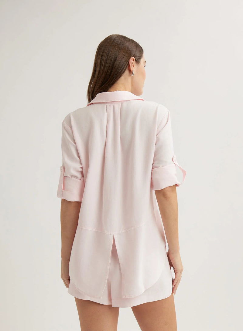 Split Back Button Down - Petal Pink